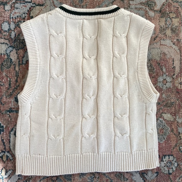 Pacsun /Land Rover Collab Cream Cable Knit CreamBlack VNeck Cotton Blend Vest XS - Picture 3 of 7